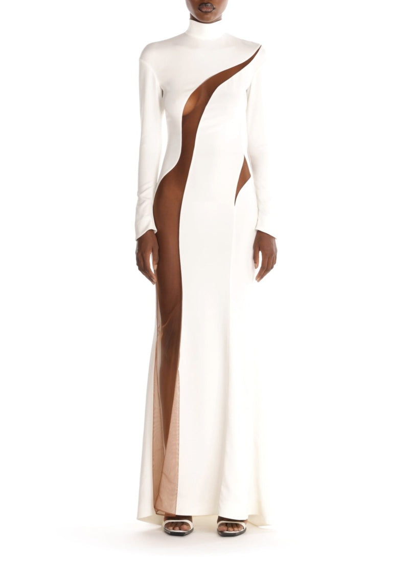 TULLE-INSERT CREPE GOWN WHITE/NUDE