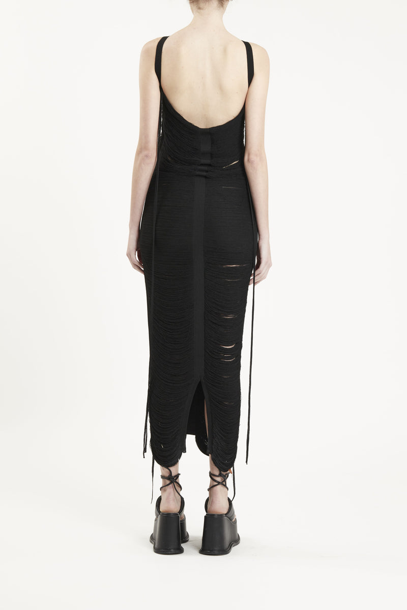 FLOATINIG RIBS LONG DRESS WITH LACING BLACK