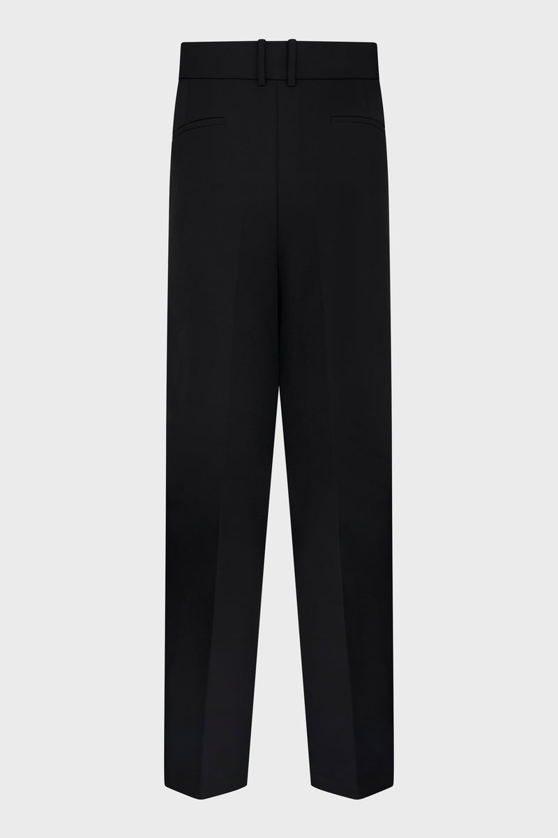 BLACK WIDE OFFEST BUTTON-FLY TROUSERS