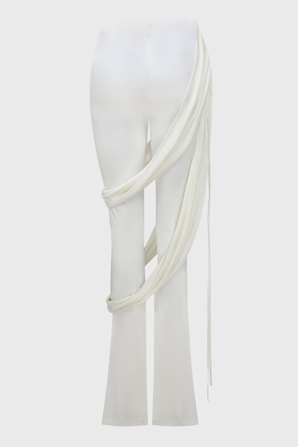 IVORY JERSEY FLARE PANTS WITH DOUBL