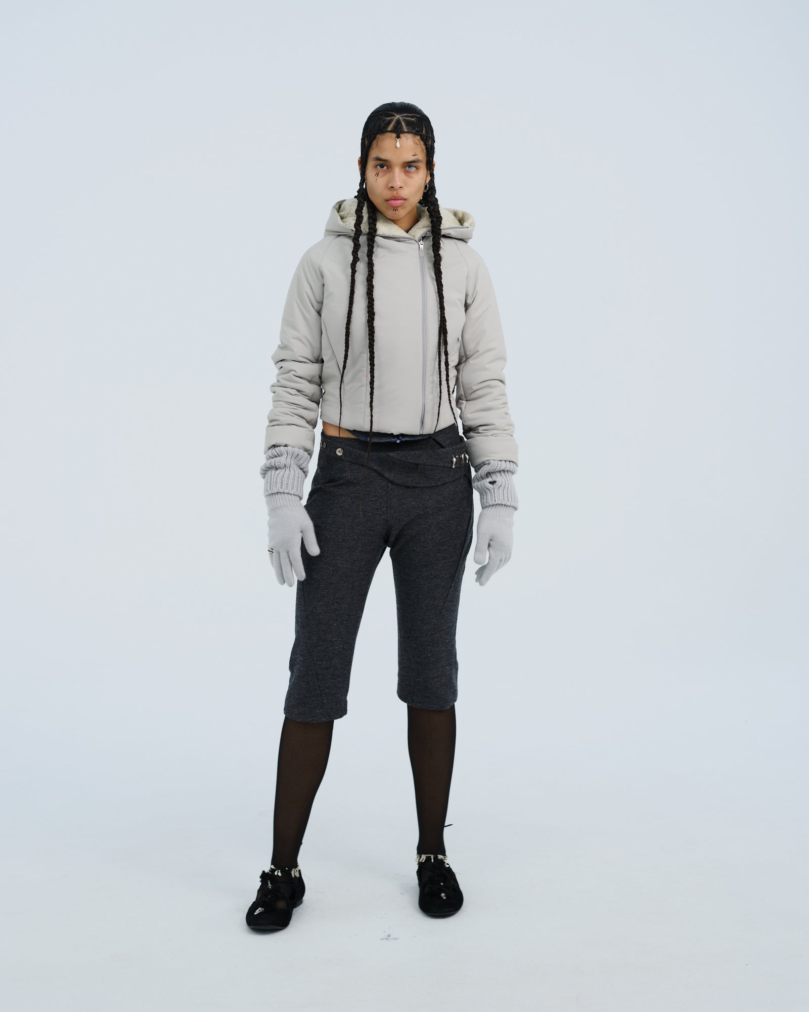 HYEIN SEO - PADDED CROP JACKET w/ GLOVES FRENCH GREY