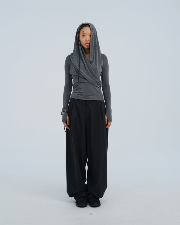 HOODED JERSEY TOP CHARCOAL