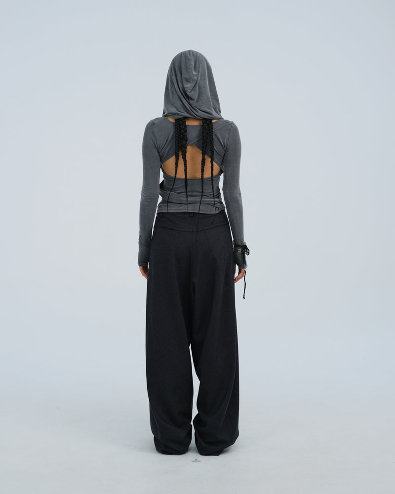 HOODED JERSEY TOP CHARCOAL