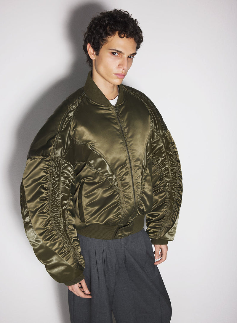 SATIN BOMBER JACKET MILITARY GREEN