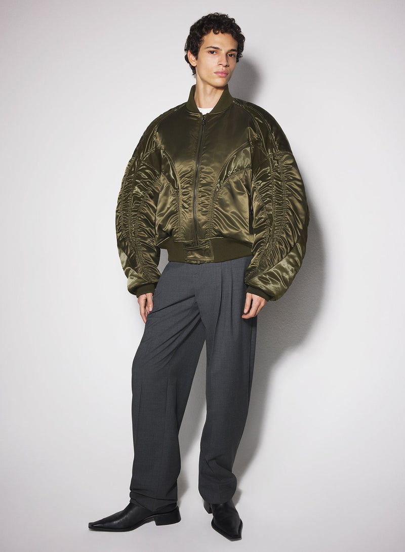 SATIN BOMBER JACKET MILITARY GREEN