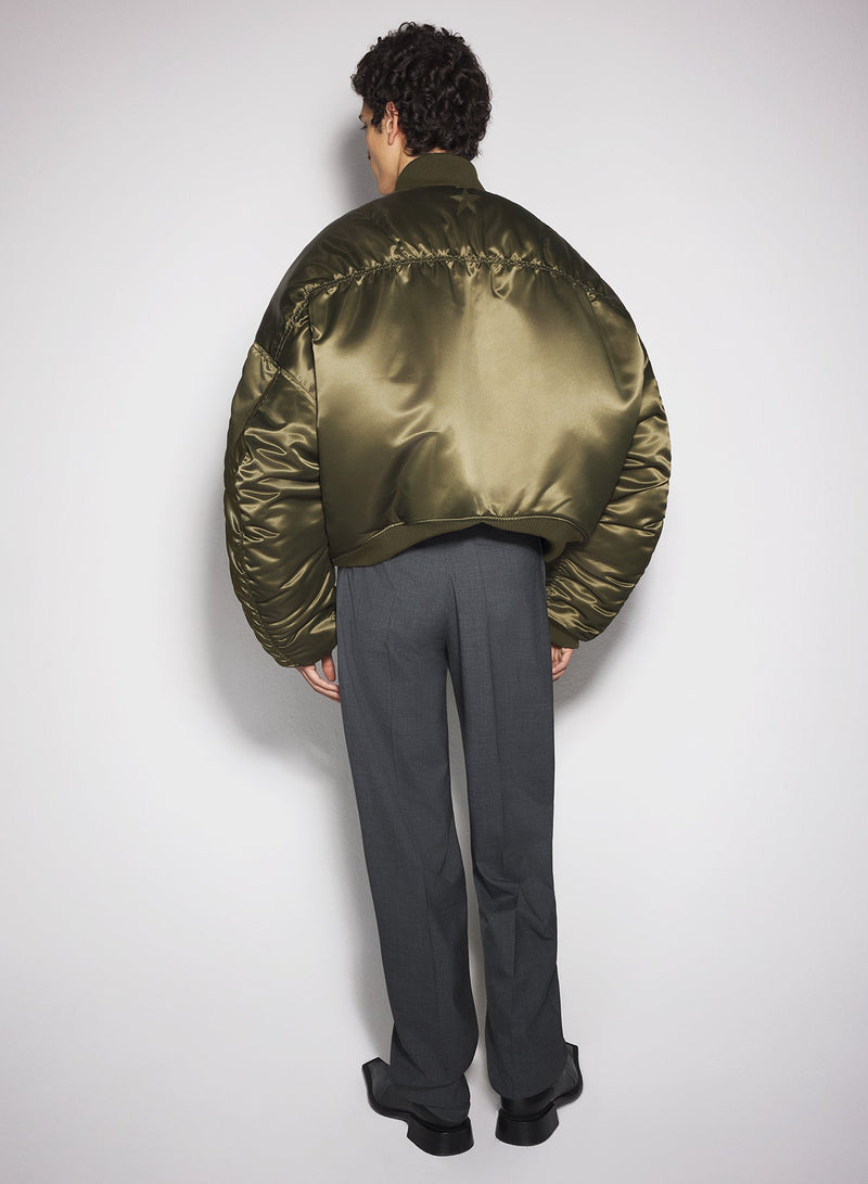 SATIN BOMBER JACKET MILITARY GREEN