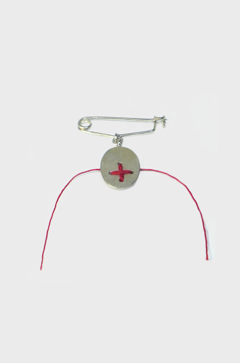 MINI SAFETY PIN W/STITCHED CROSS
