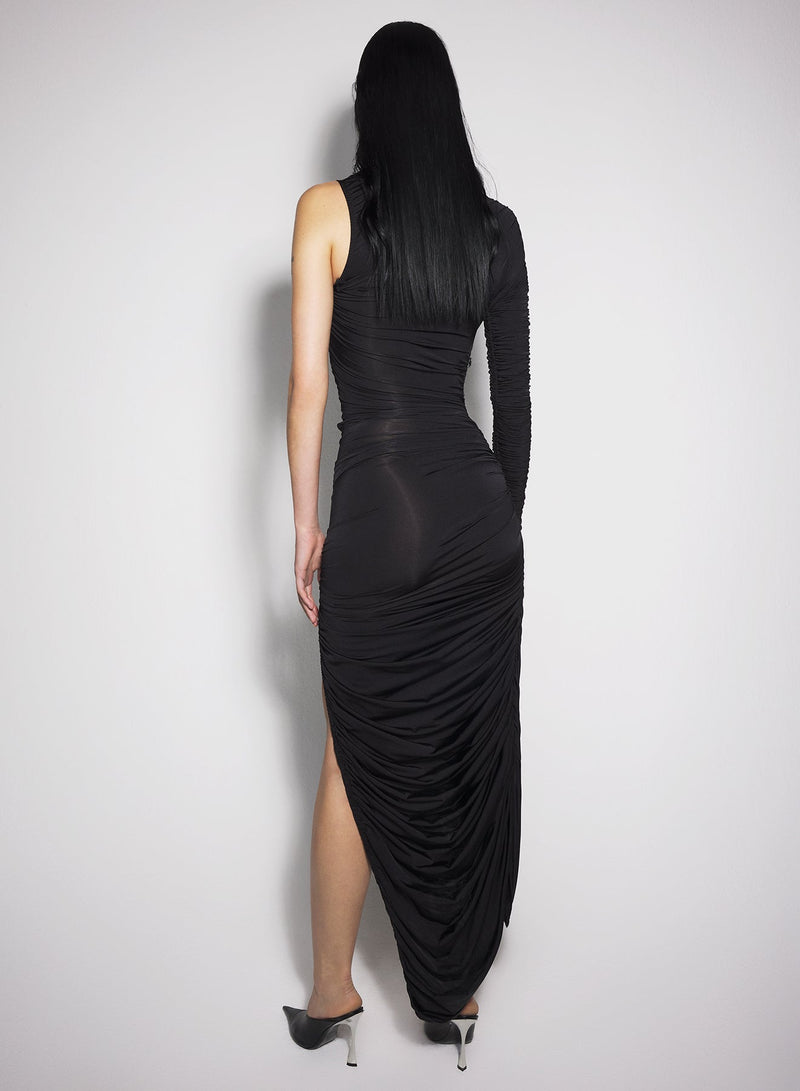 ASYMMETRICAL PIERCED RUCHED DRESS