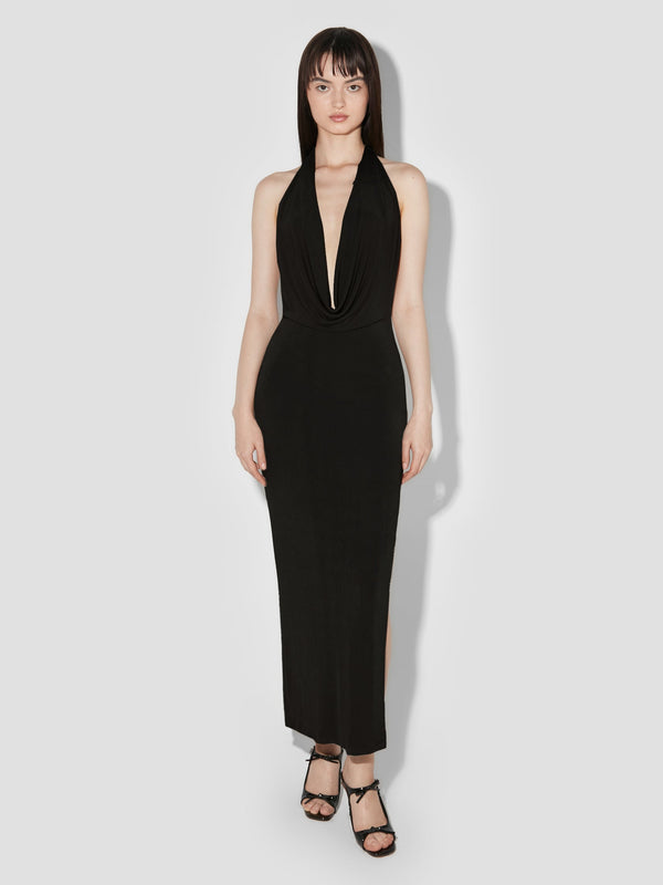 COWL NECK MAXI DRESS BLACK