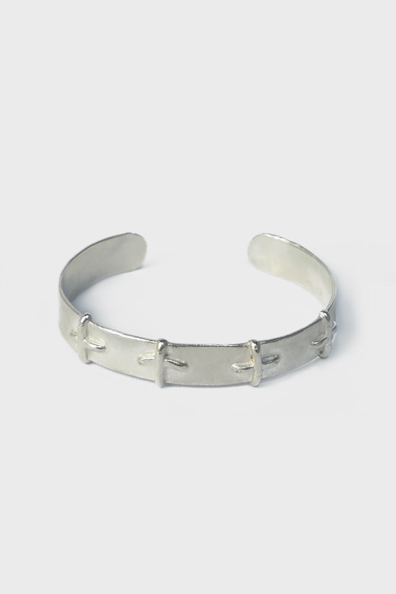 SILVER STITCHED CROSS BRACELET