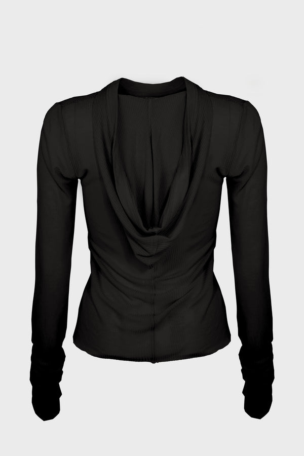 CROPPED HOODED RIB LS T BLACK