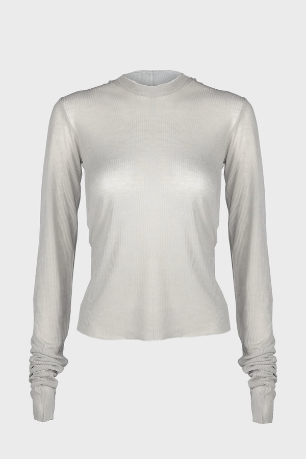CROPPED HOODED RIB LS T PEARL
