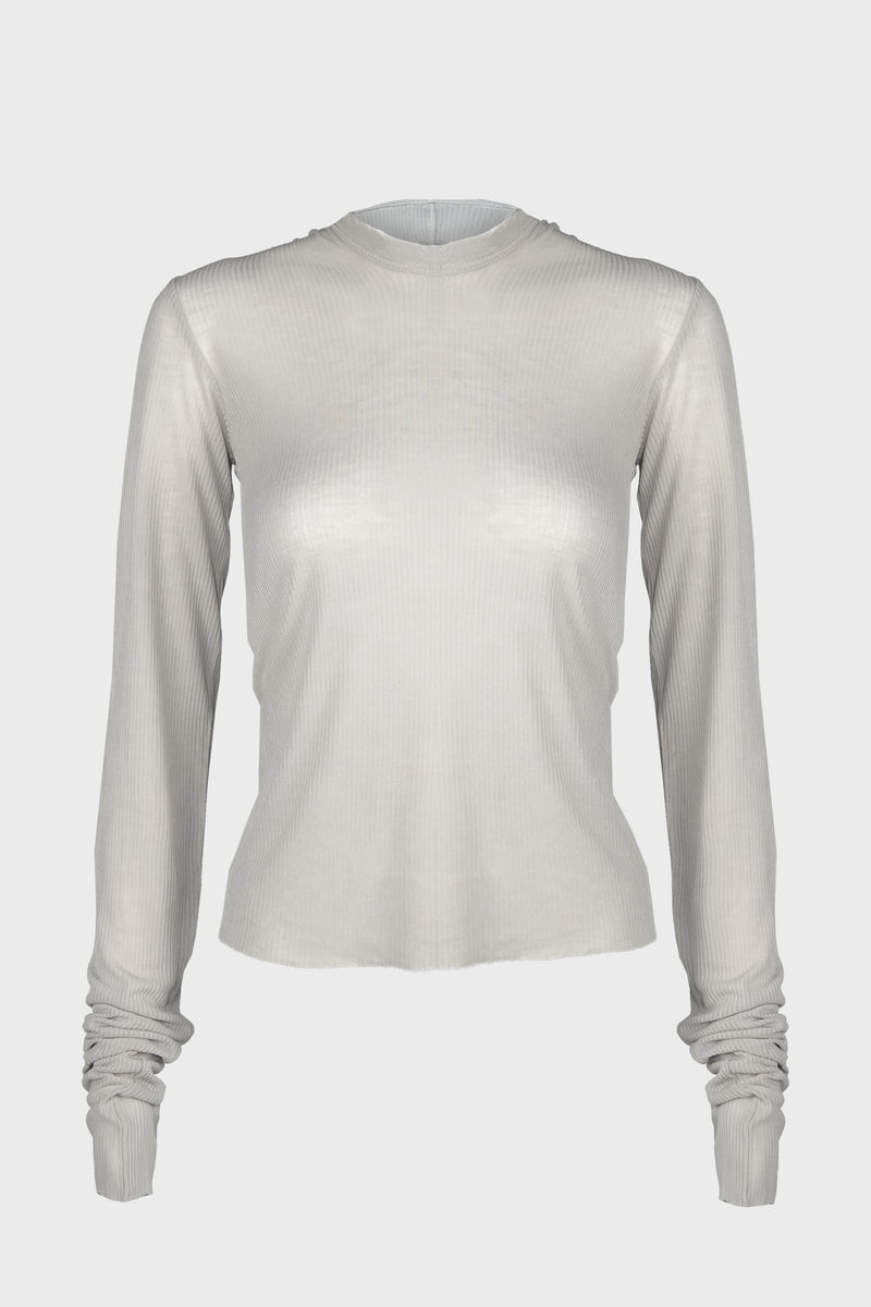CROPPED HOODED RIB LS T PEARL