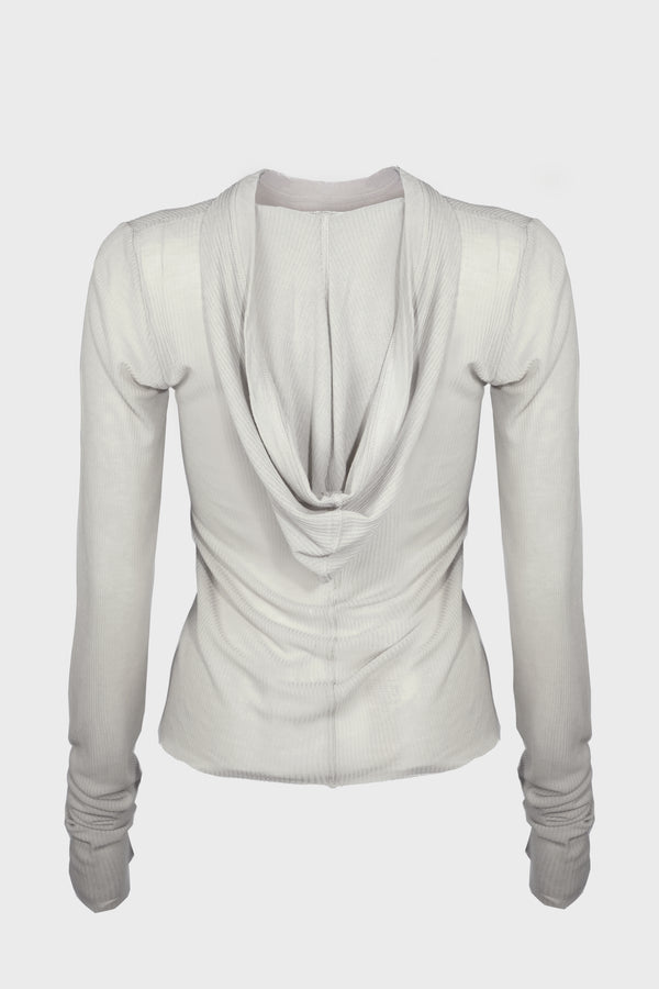 CROPPED HOODED RIB LS T PEARL