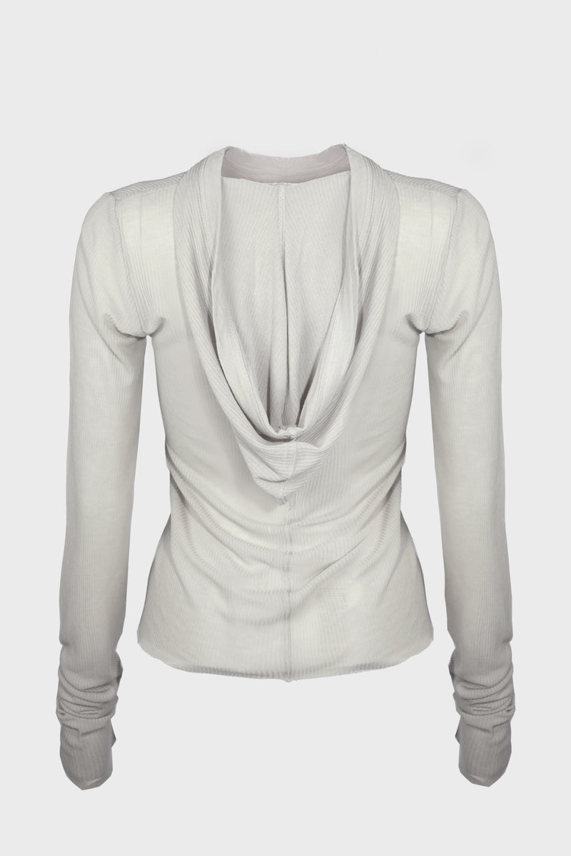 CROPPED HOODED RIB LS T PEARL