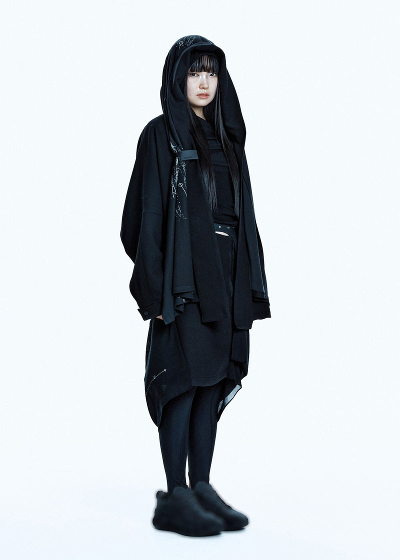 HOODED JAKCET w/ GRAPHIC MUFFLER BLACK