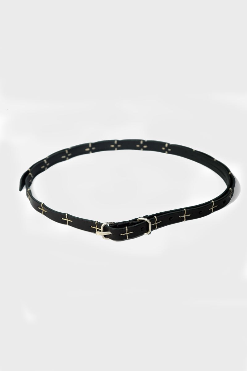 "+" STUDDED DOUBLE OVAL BUCKLE THIN BELT