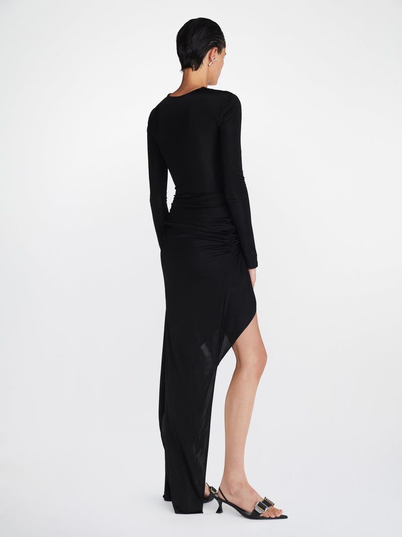 GATHERED BOLT LONG SLEEVE DRESS BLACK