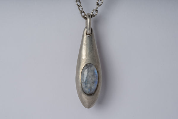 Chrysalis necklace (Cremaster Emergence, Rainbow Moonstone, DA+RMS)
