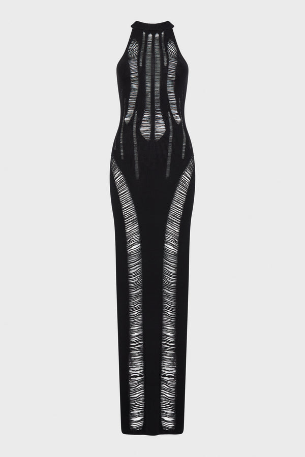 PINSTRIPE STRUCTURE COCOON KNITTED LONG DRESS