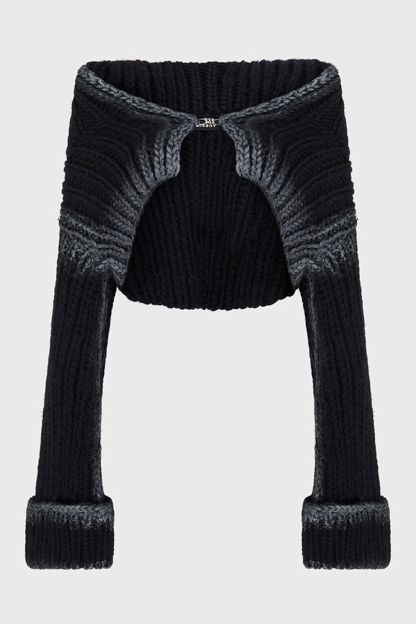 BULKY WAX KNITTED HOODED TOP BLACK