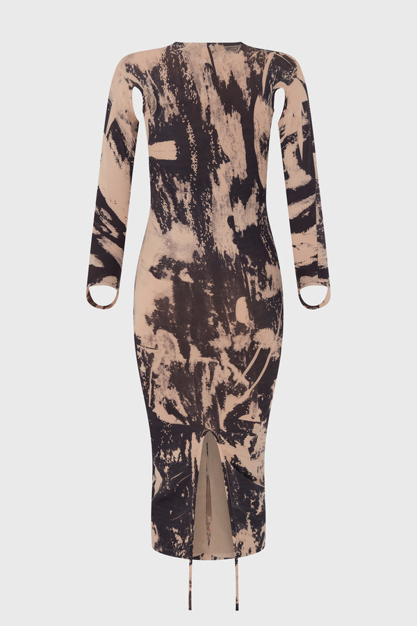 PRINTED SCULPTING JERSEY CUT PAINTED DRESS