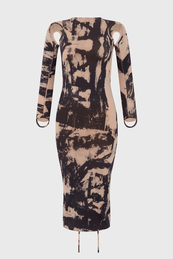 PRINTED SCULPTING JERSEY CUT PAINTED DRESS