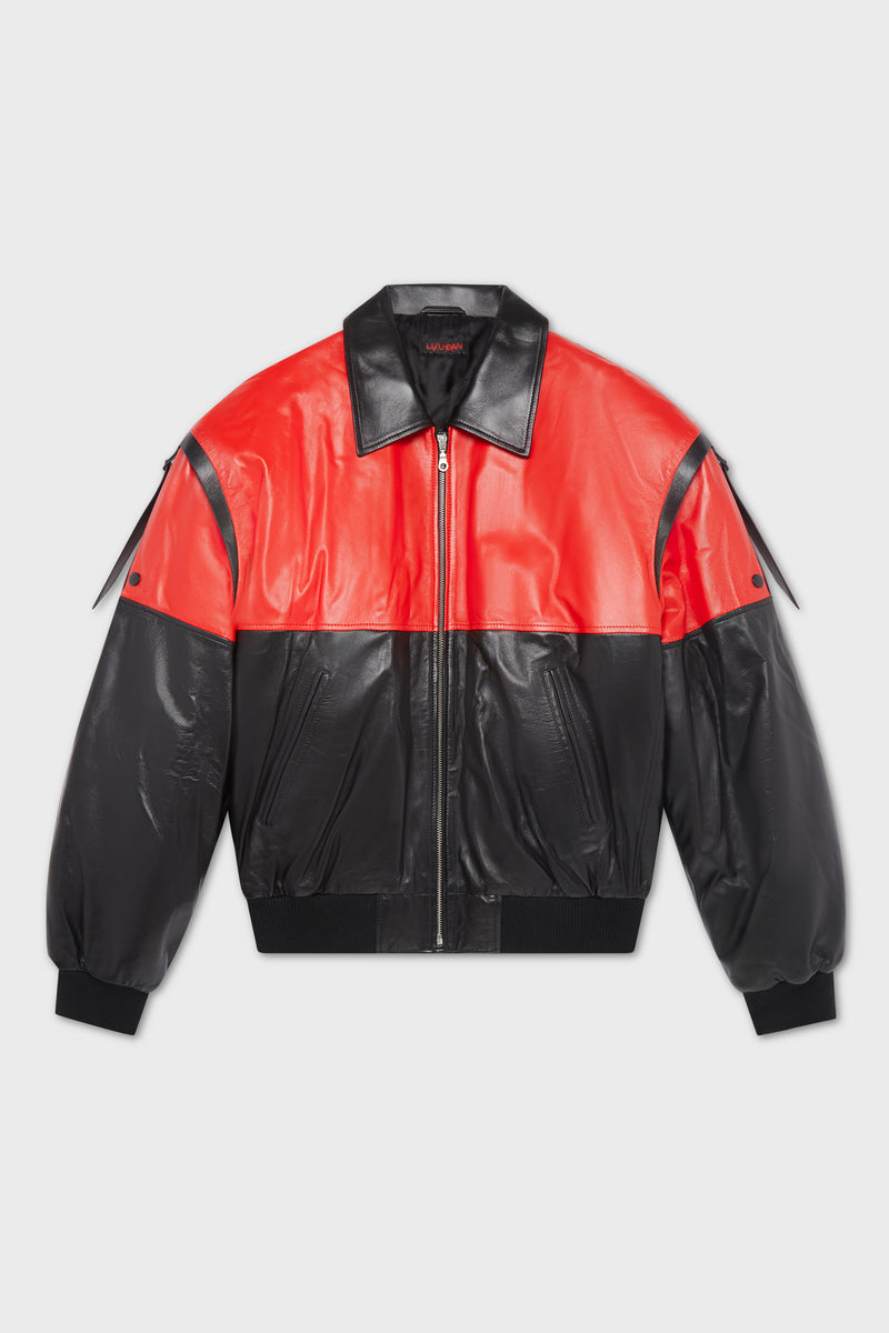 80'S COLLARED WADDED LEATHER BOMBER