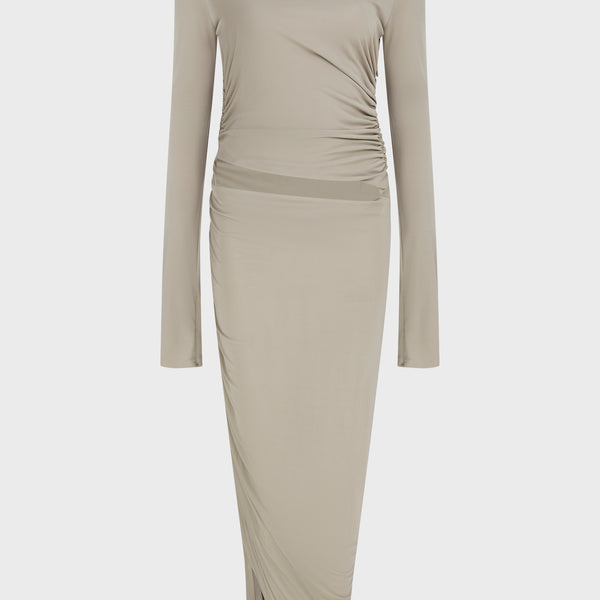 ストゥディオス　Asymmetric Tailored Dress Compact Stretch Asymmetric Collar Tailored Full Skirt Maxi