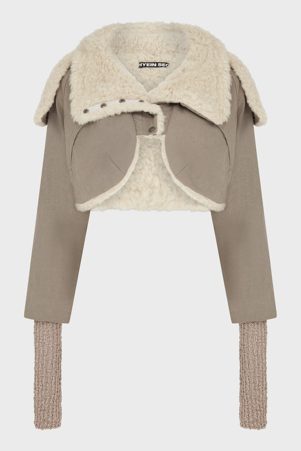 CROPPED FUR JACKET WARM GREY