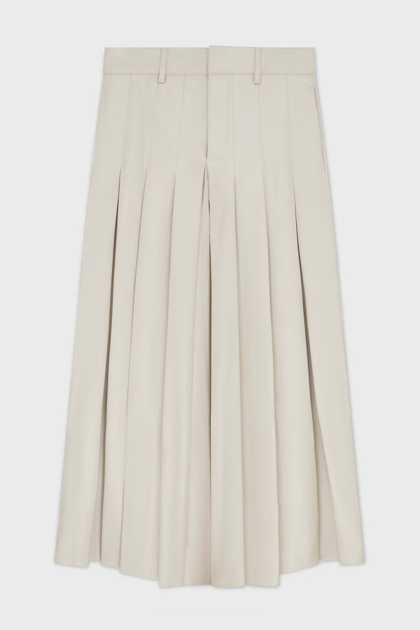 WHITE PLEATED FAUX-LEATHER TROUSERS