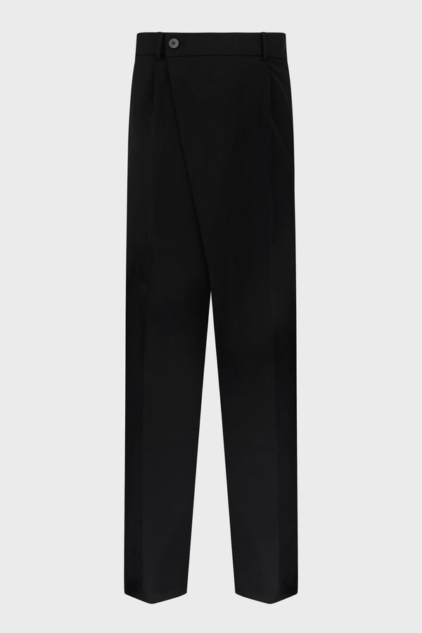 BLACK WIDE OFFEST BUTTON-FLY TROUSERS