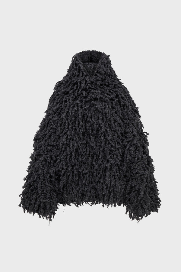 KNITTED FUR OVERSIZE HOODIE CEMENTO