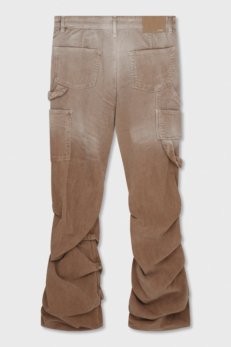 BEIGE MENS WASHED WRINKLED CORDUROY PANTS