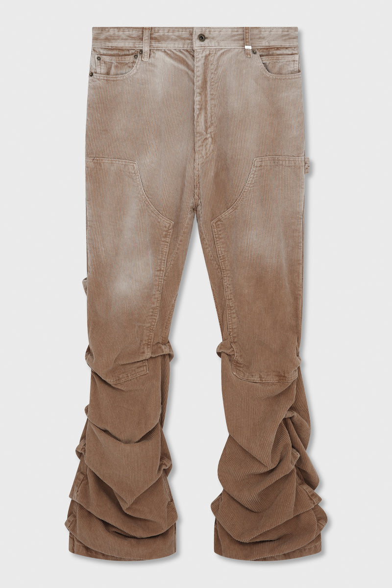 BEIGE MENS WASHED WRINKLED CORDUROY PANTS