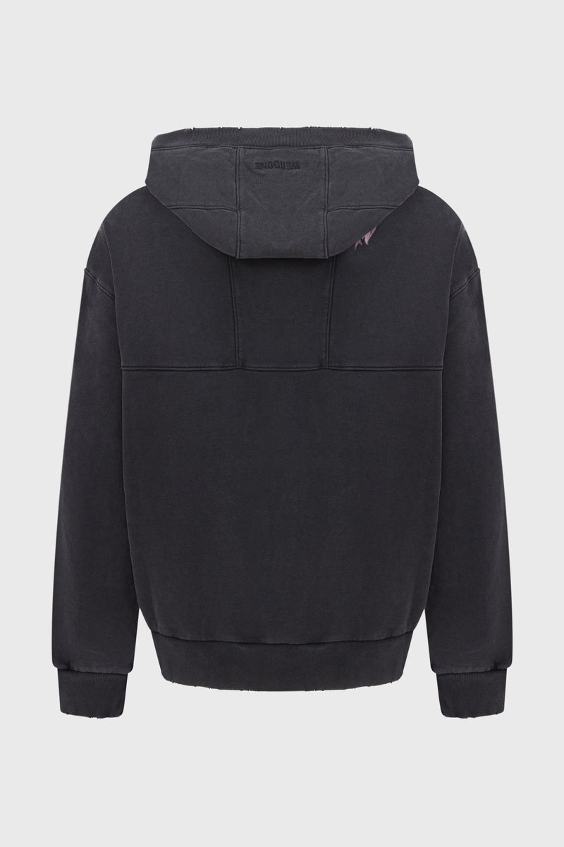 BLACK WIDE-NECK HOODIE ZIP-UP