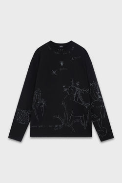 BLACK DYED PRINT LONG-SLEEVED T-SHIRT