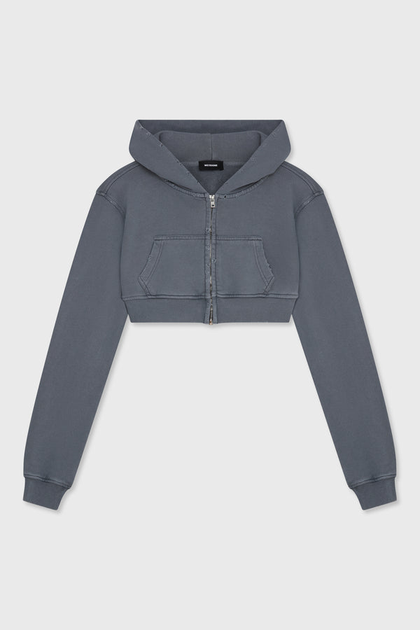 CHARCOAL WOMENS CROPPED HOODIE ZIP-UP