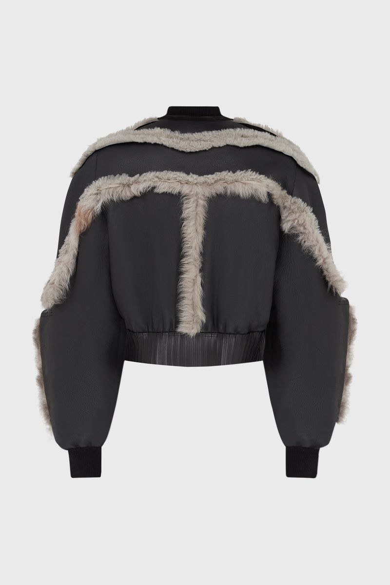 SHEARLING GIRDERED BOMBER CROPPED