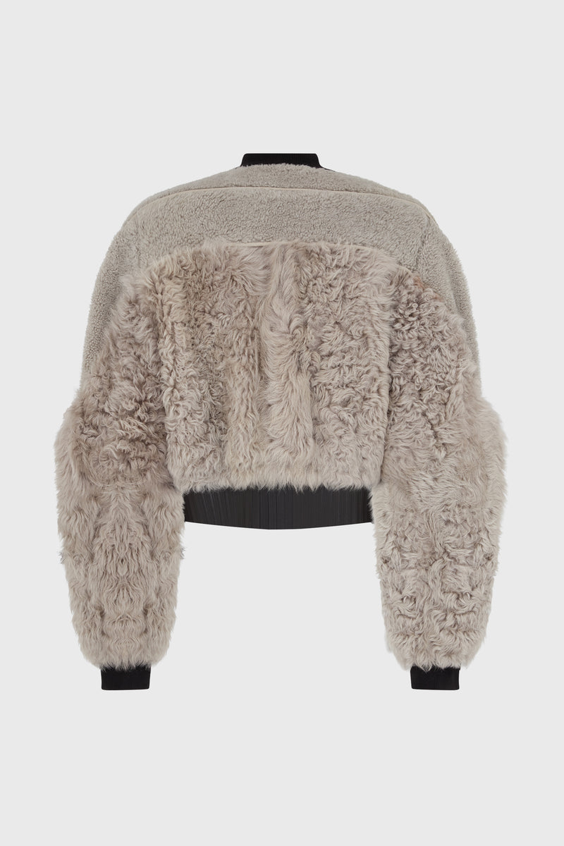 SHEARLING GIRDERED BOMBER CROPPED