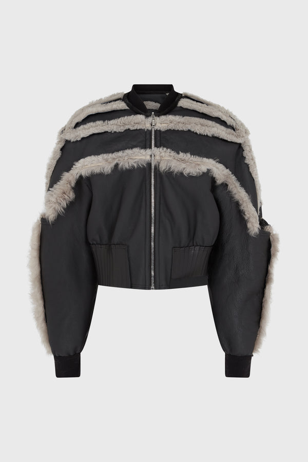 SHEARLING GIRDERED BOMBER CROPPED