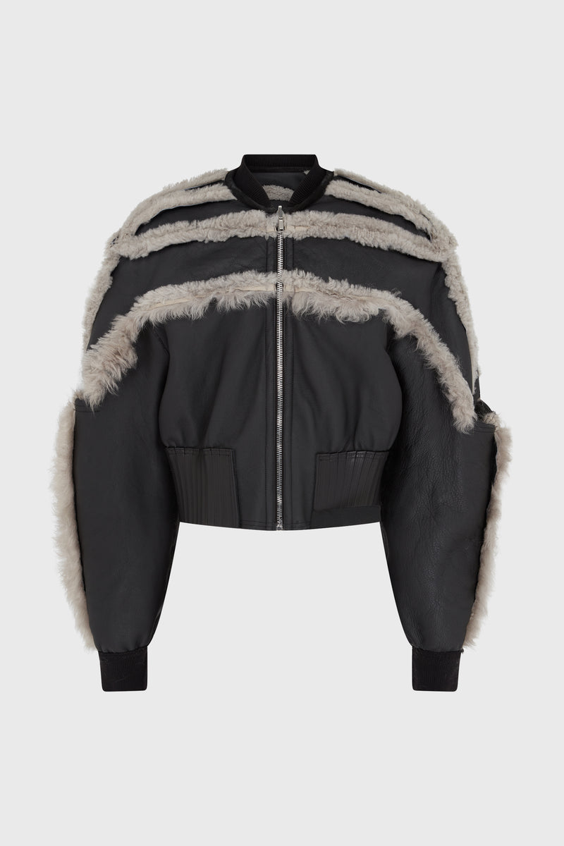 SHEARLING GIRDERED BOMBER CROPPED