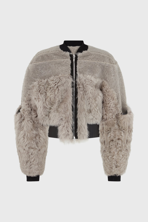 SHEARLING GIRDERED BOMBER CROPPED