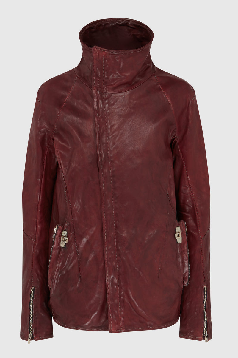 DEEP RED HORSE LEATHER HOODED BLOUSON