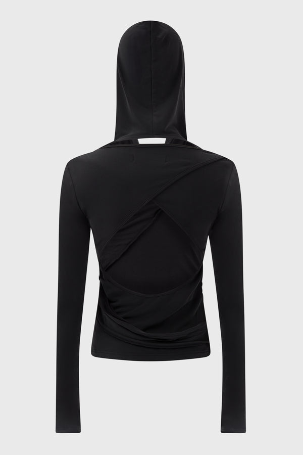 HOODED JERSEY TOP BLACK