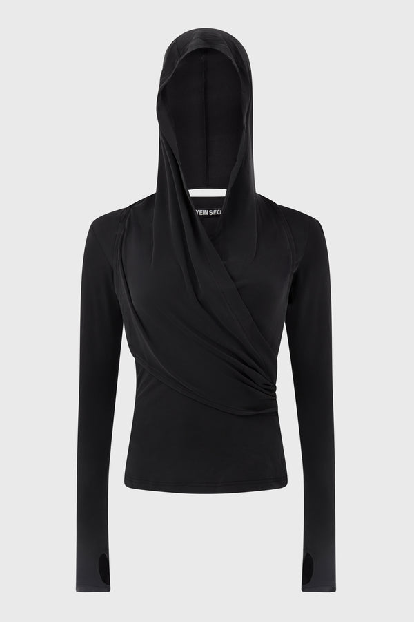 HOODED JERSEY TOP BLACK