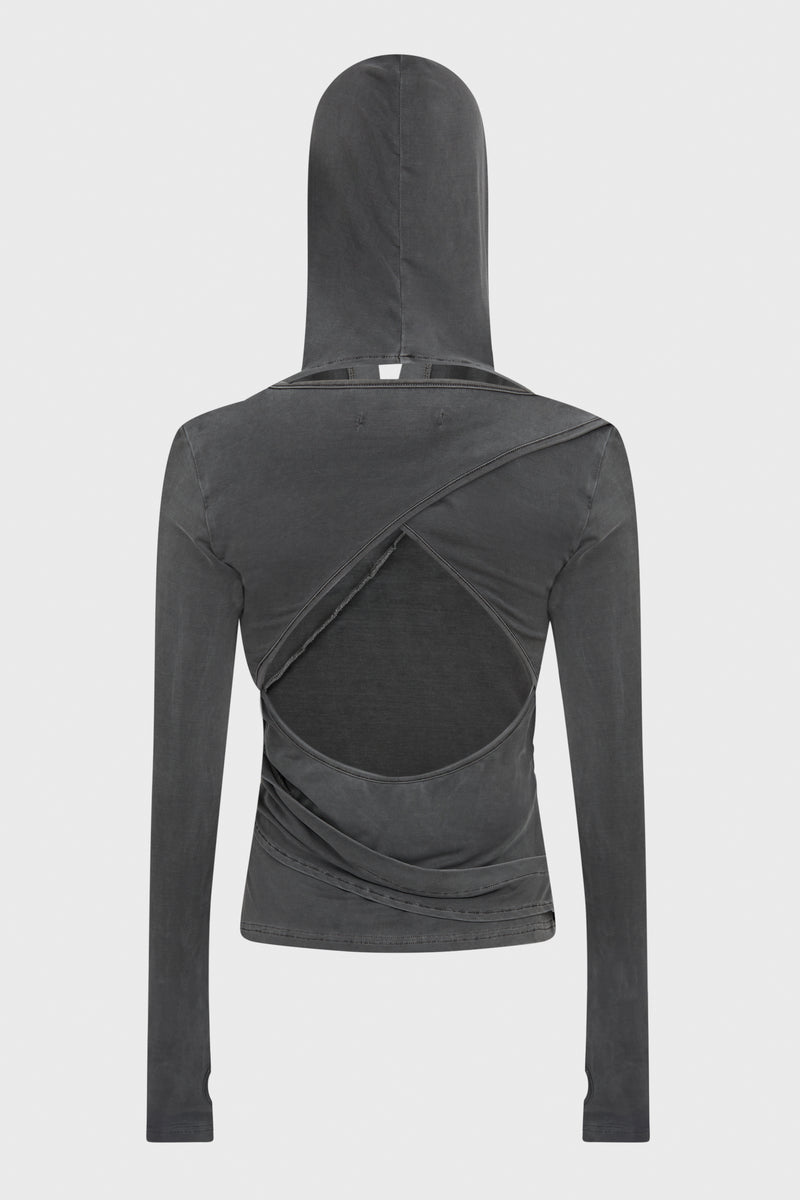 HOODED JERSEY TOP CHARCOAL