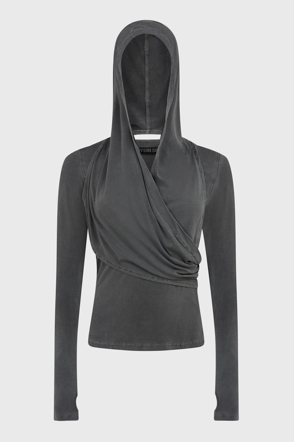 HOODED JERSEY TOP CHARCOAL