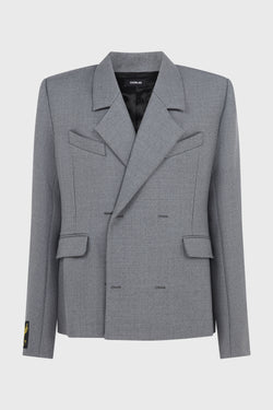 FITTED DOUBLE BREASTED JACKET GREY WOOL