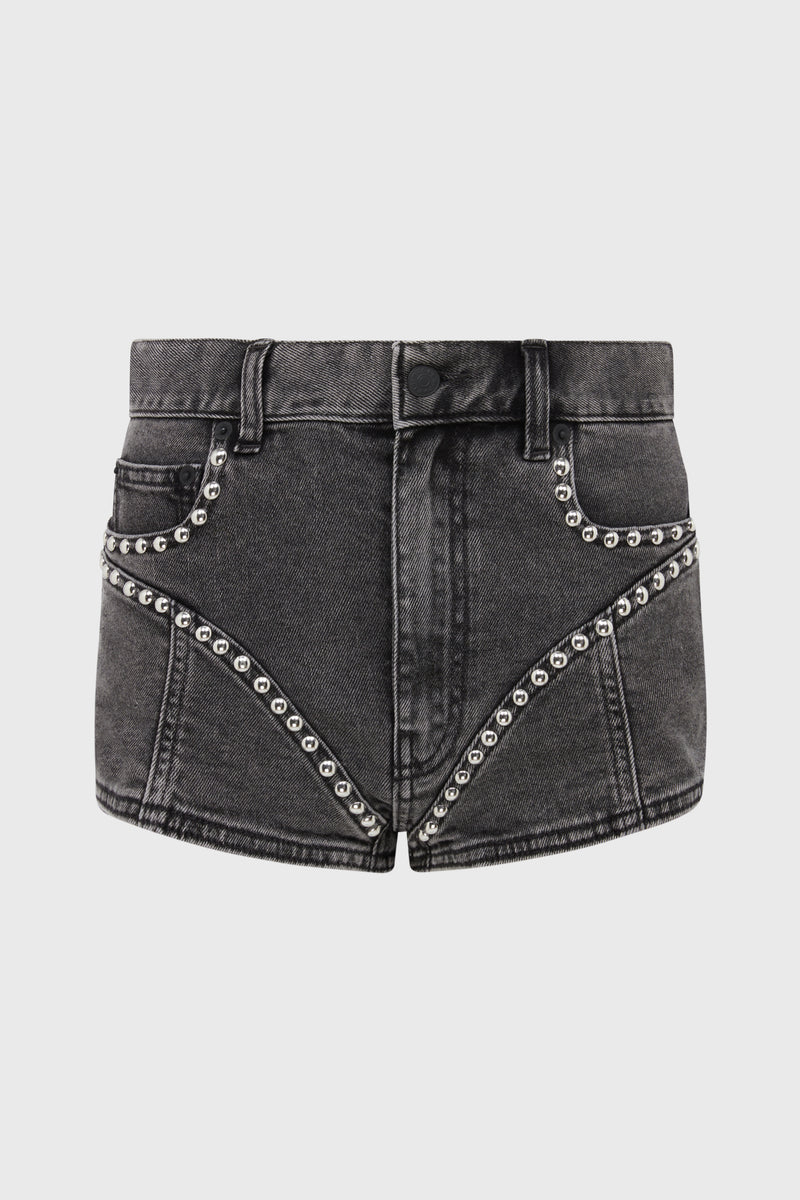 DENIM STUDDED SHORTS